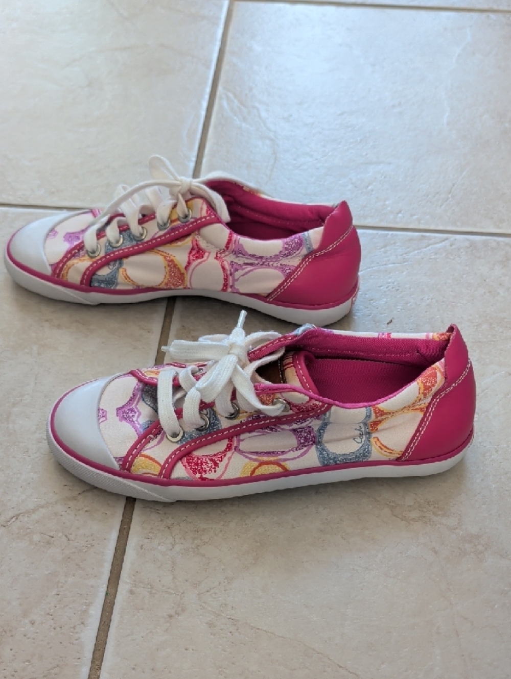 Coach Pink Multicolor Signature Lace-Up Sneakers Barrett Poppy Size 7 Women's - Picture 6 of 12